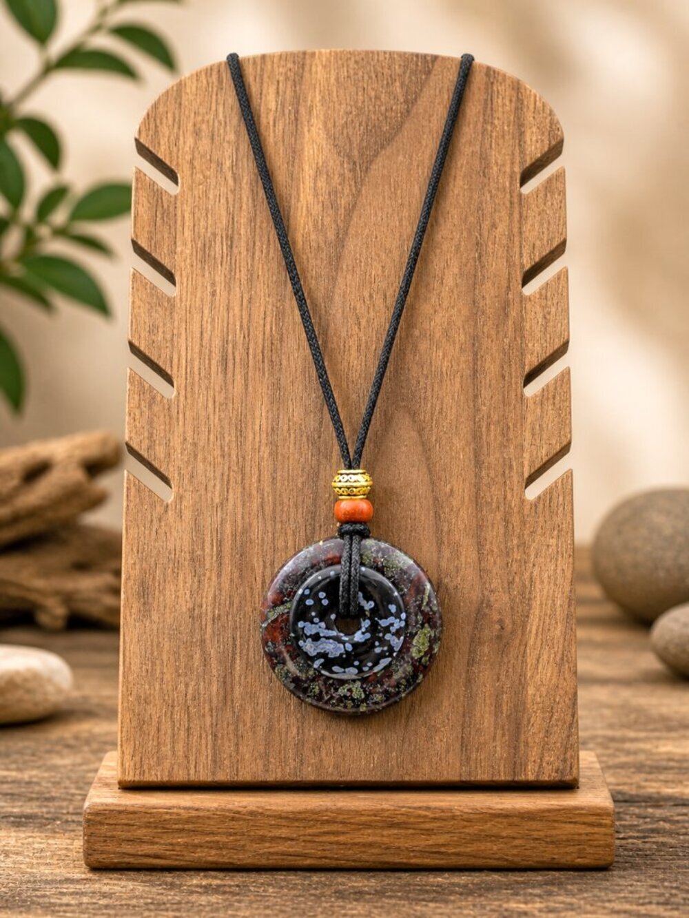 Dragon’s Blood Jasper & Snowflake Obsidian Necklace | Handmade - Picture 6 of 6